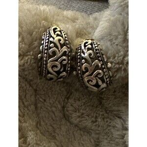 VINTAGE STERLING SILVER HALF HOOP FILIGREE SCROLL EARRINGS